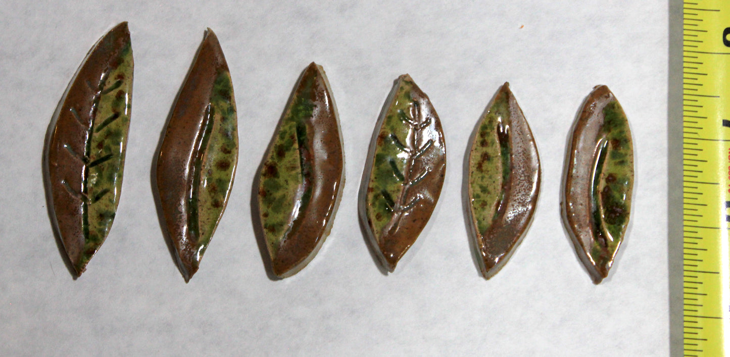 Ceramic Brown & Green Leaf Tile Set