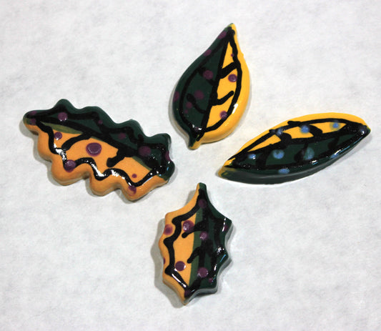 Small Hand Painted Leaf Tiles for Mosaics and Crafting