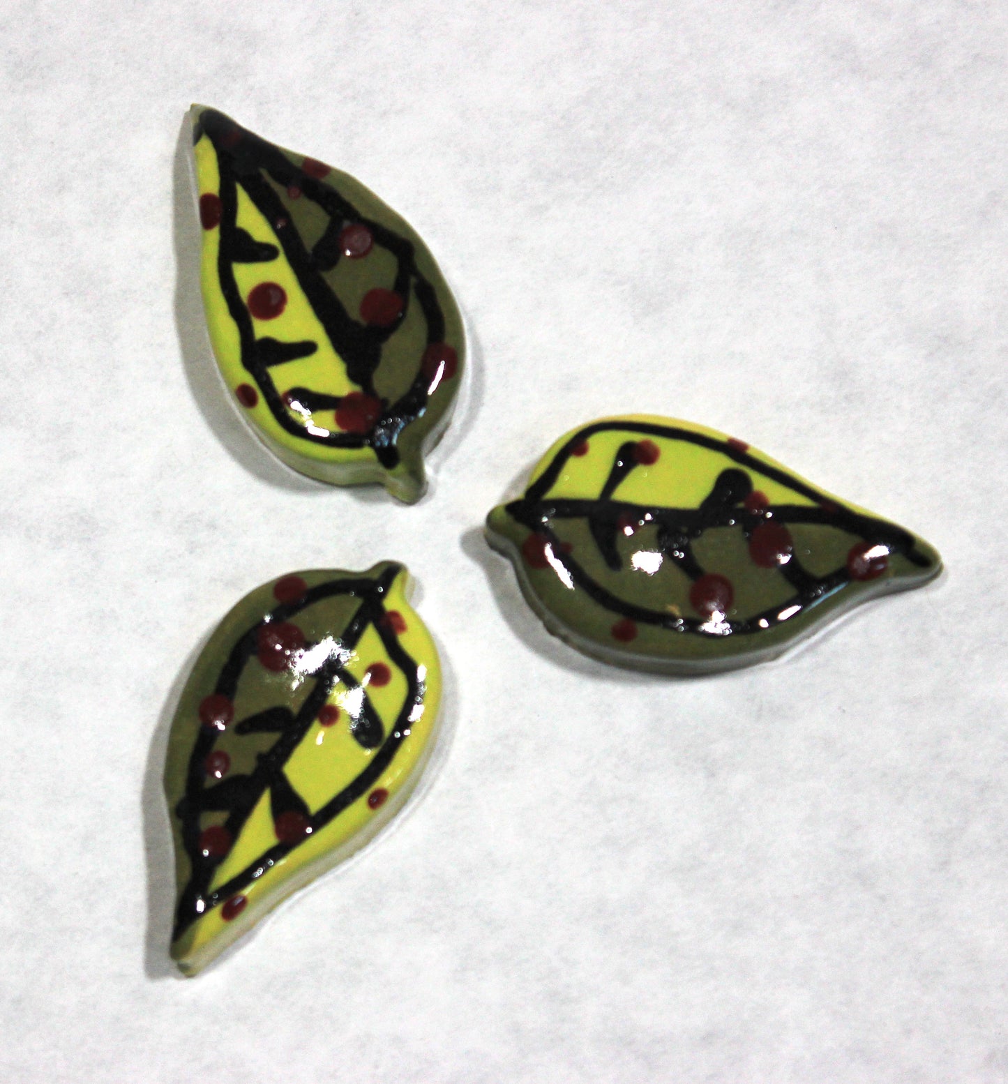 Small Whimsy Hand-Painted Green Leaf Tile Set