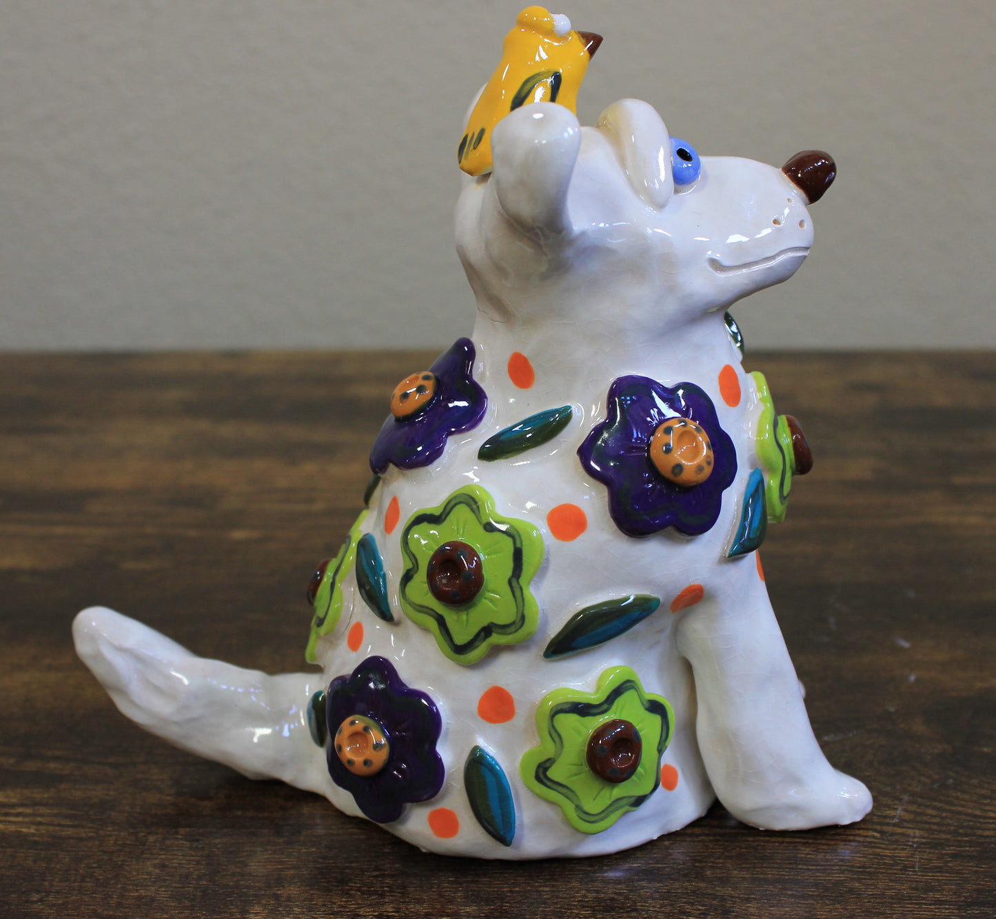Flower Patterned Sitting Dog Figurine