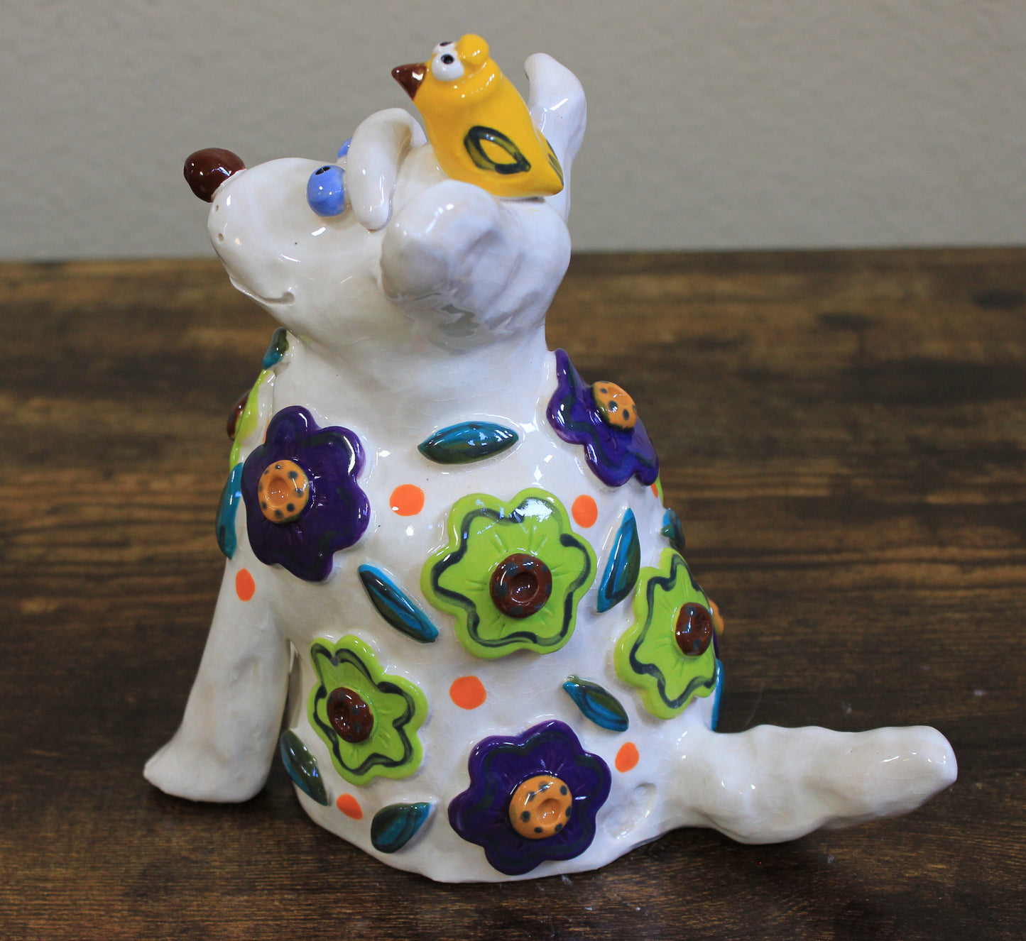 Flower Patterned Sitting Dog Figurine