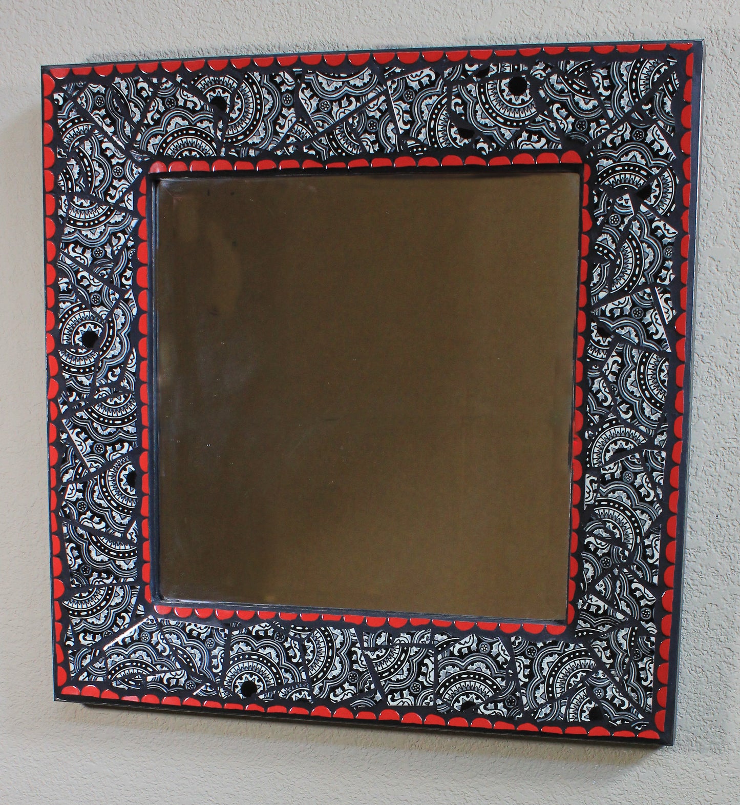 Black, White & Red Spanish Tile Mosaic Mirror