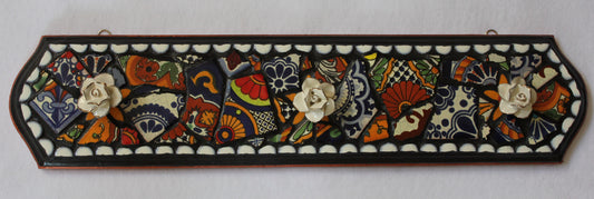 Mosaic Spanish Tile Wall Decor with Flowers Leash Holder Art