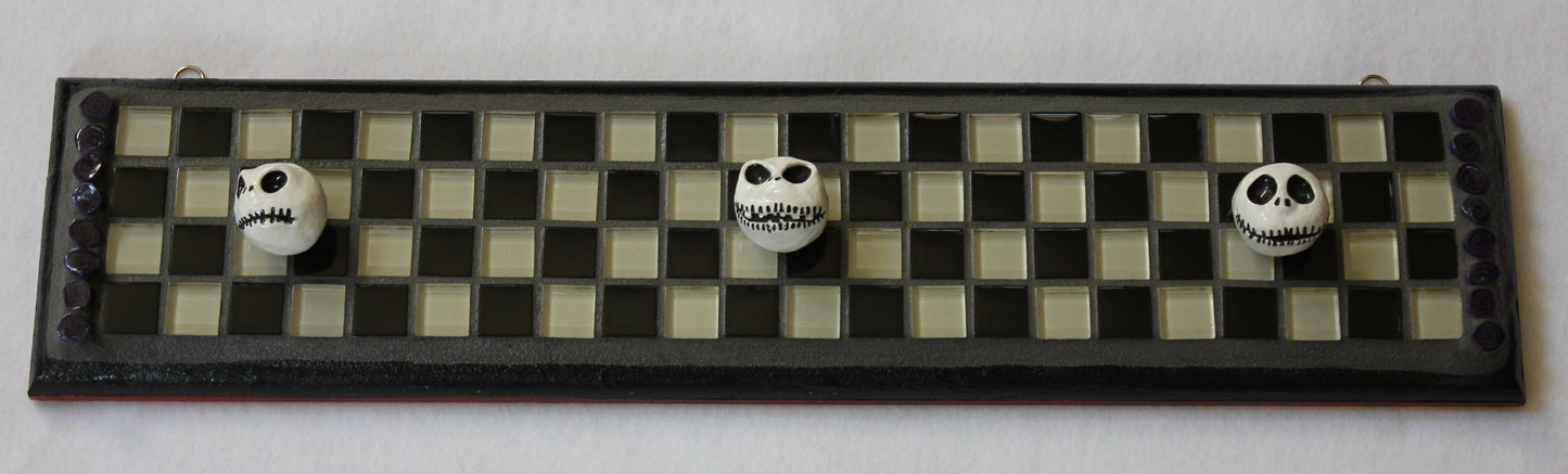 Ceramic Skeleton Head Knobs Leash Holder in Checkered Mosaics
