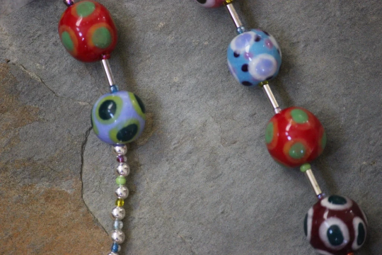 Multicolor Polka Dotted Thick Porcelain and Mixed Media Beaded Necklace