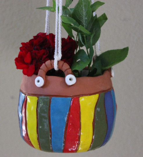 Ceramic Rainbow Hanging Plant Holder with Macrame