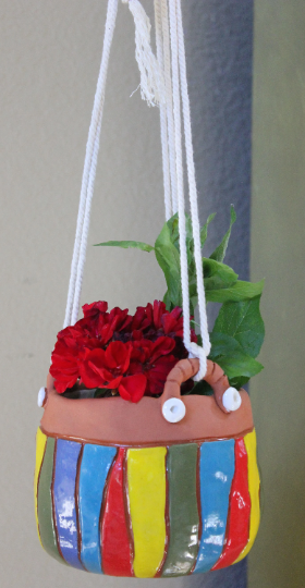 Ceramic Rainbow Hanging Plant Holder with Macrame
