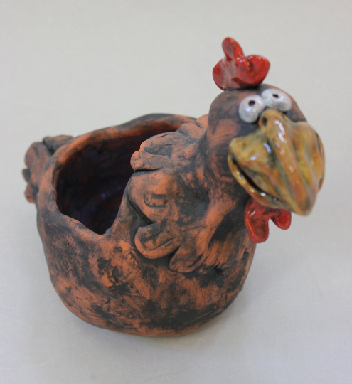 Red Earthenware Clay Chicken Planter and Home Decor