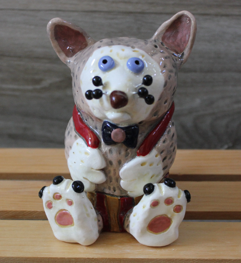 Sitting Dog in Clothes Tabletop Sculpture and Home Decor