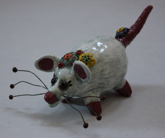 Whimsical Grey Rat Art Sculpture