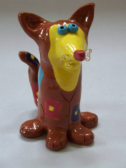 Cartoonistic Brown and Yellow Dog Sculpture