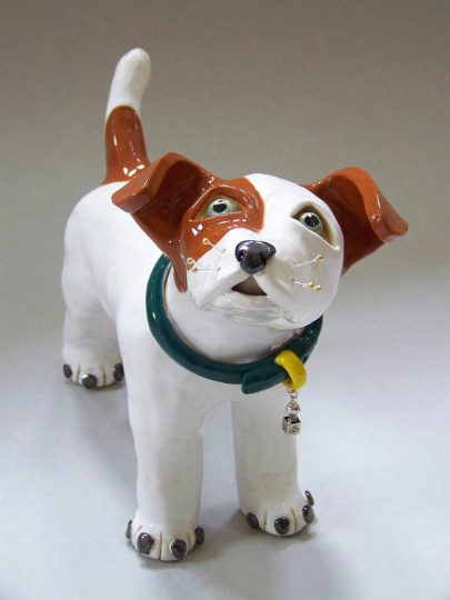 Brown and White Whimsical Jack Russell Terrier Dog Sculpture