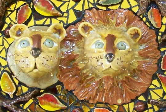 Lion and Lioness Mosaic Wall Art