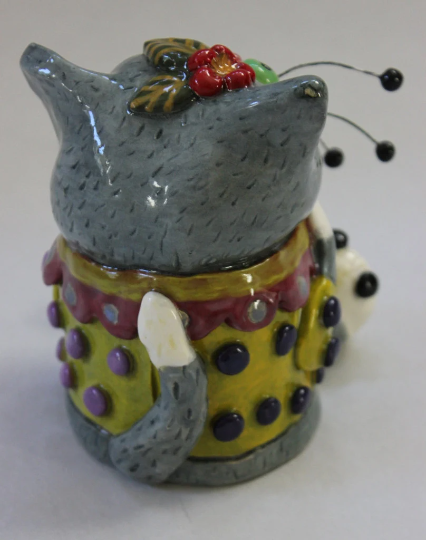 Whimsical Tabby Cat in Clothes Sculpture